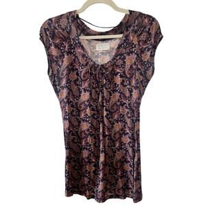 Zara Navy Colorful Earthy Paisley Full Length Top - M Made in Portugal European